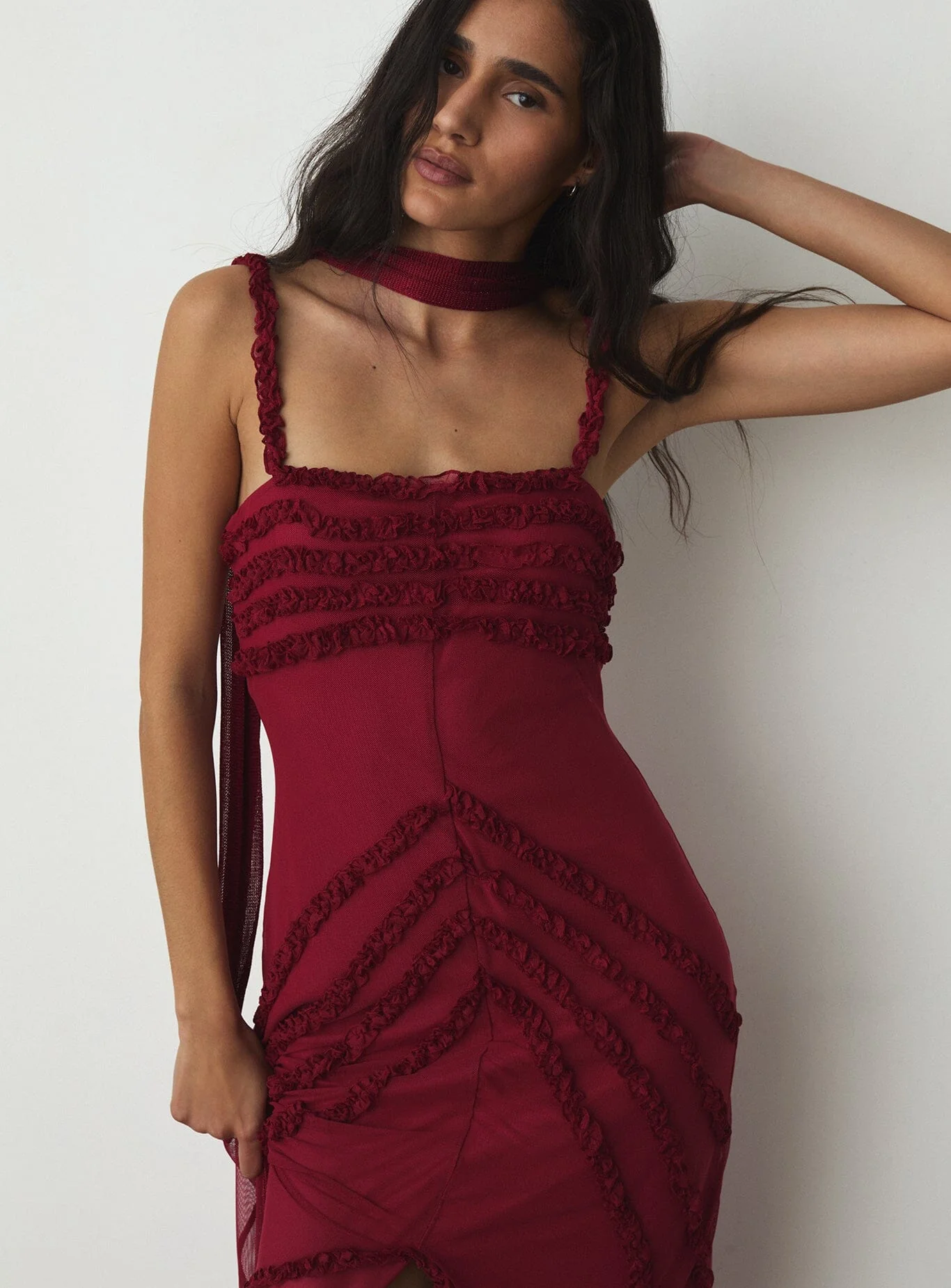 ARABELLA BURGUNDY RUFFLED DRESS - Image 4