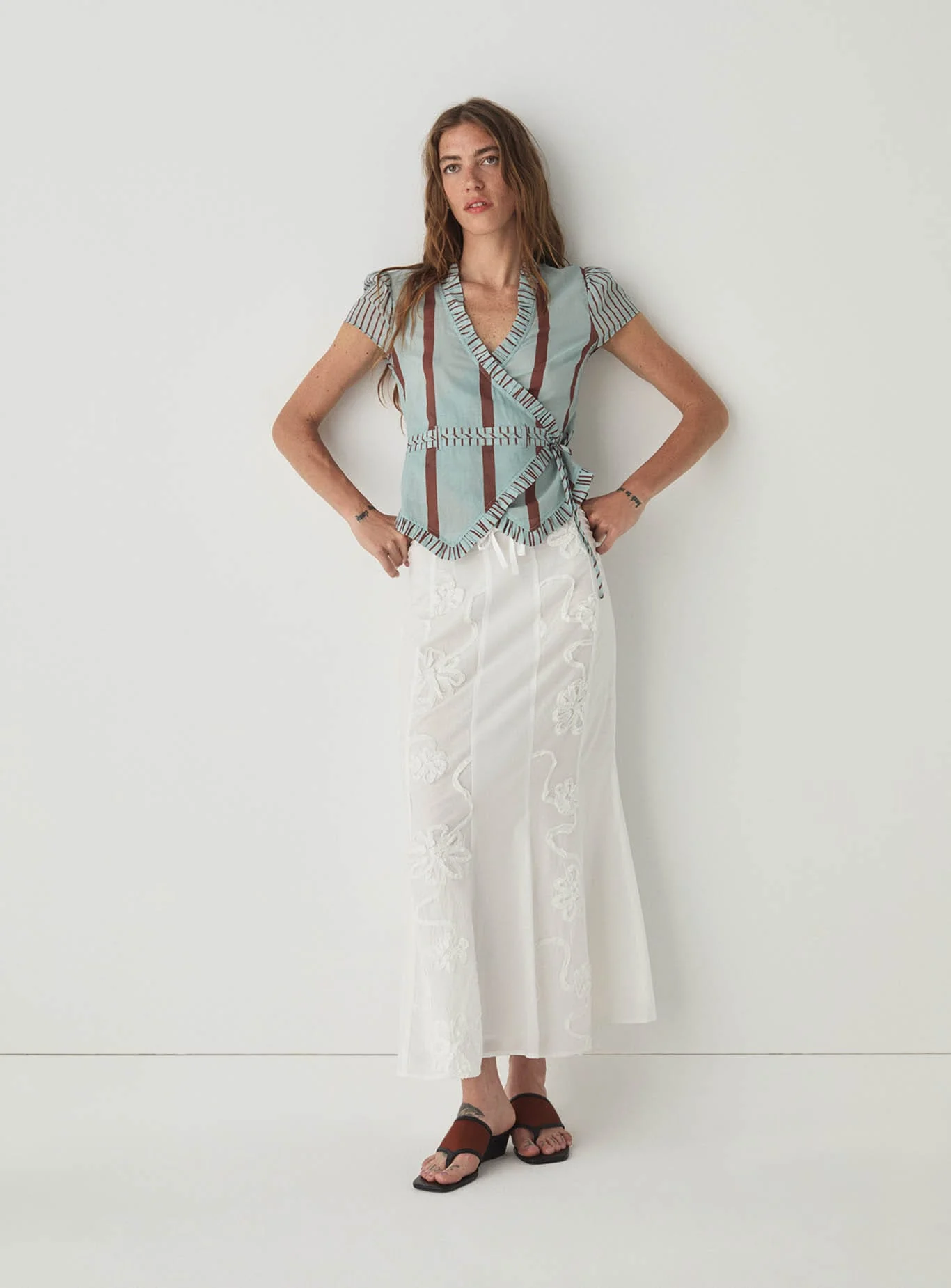 ATENA TURQUOISE STRIPED WRAP BLOUSE - Image 2