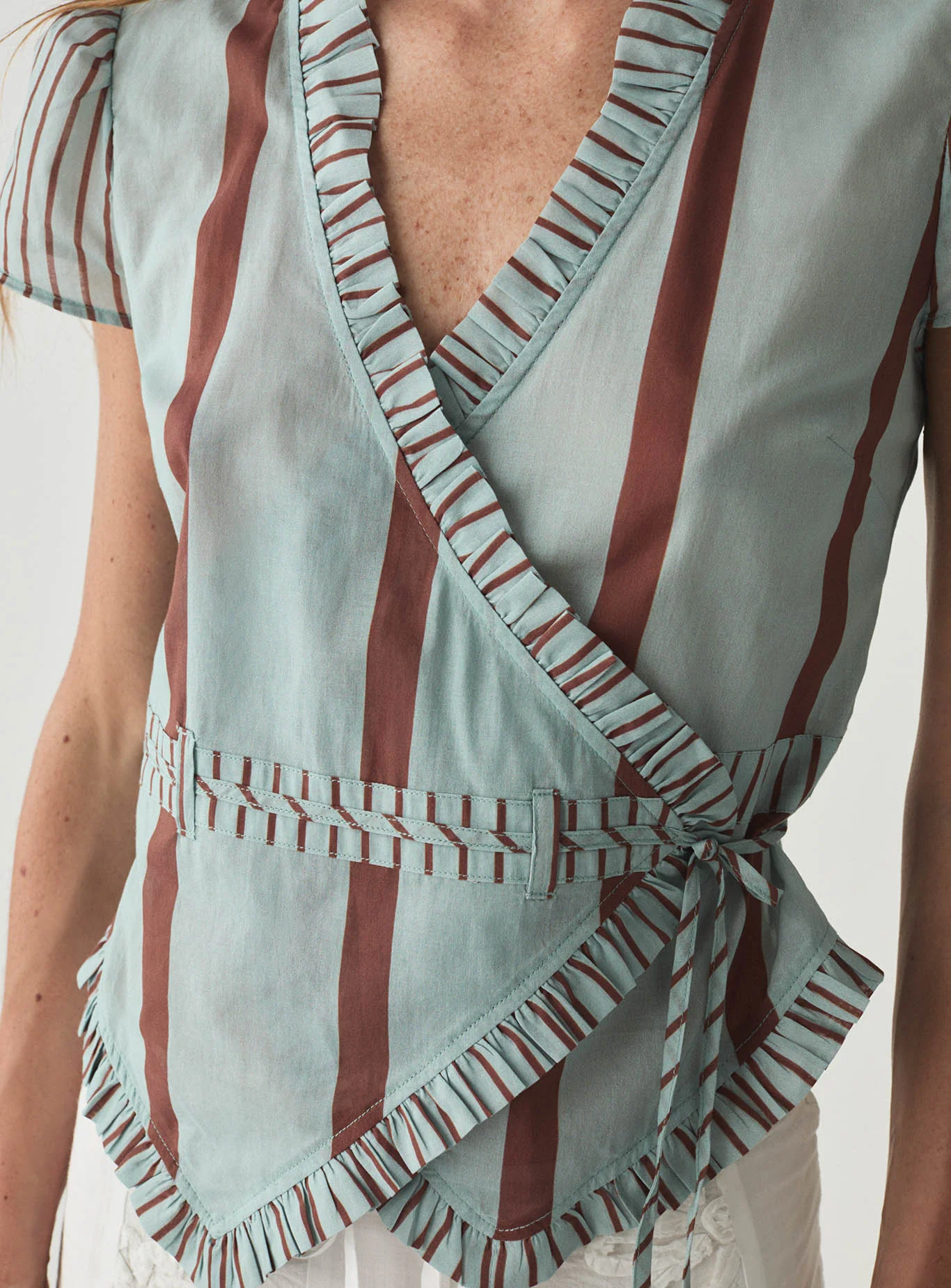 ATENA TURQUOISE STRIPED WRAP BLOUSE - Image 5
