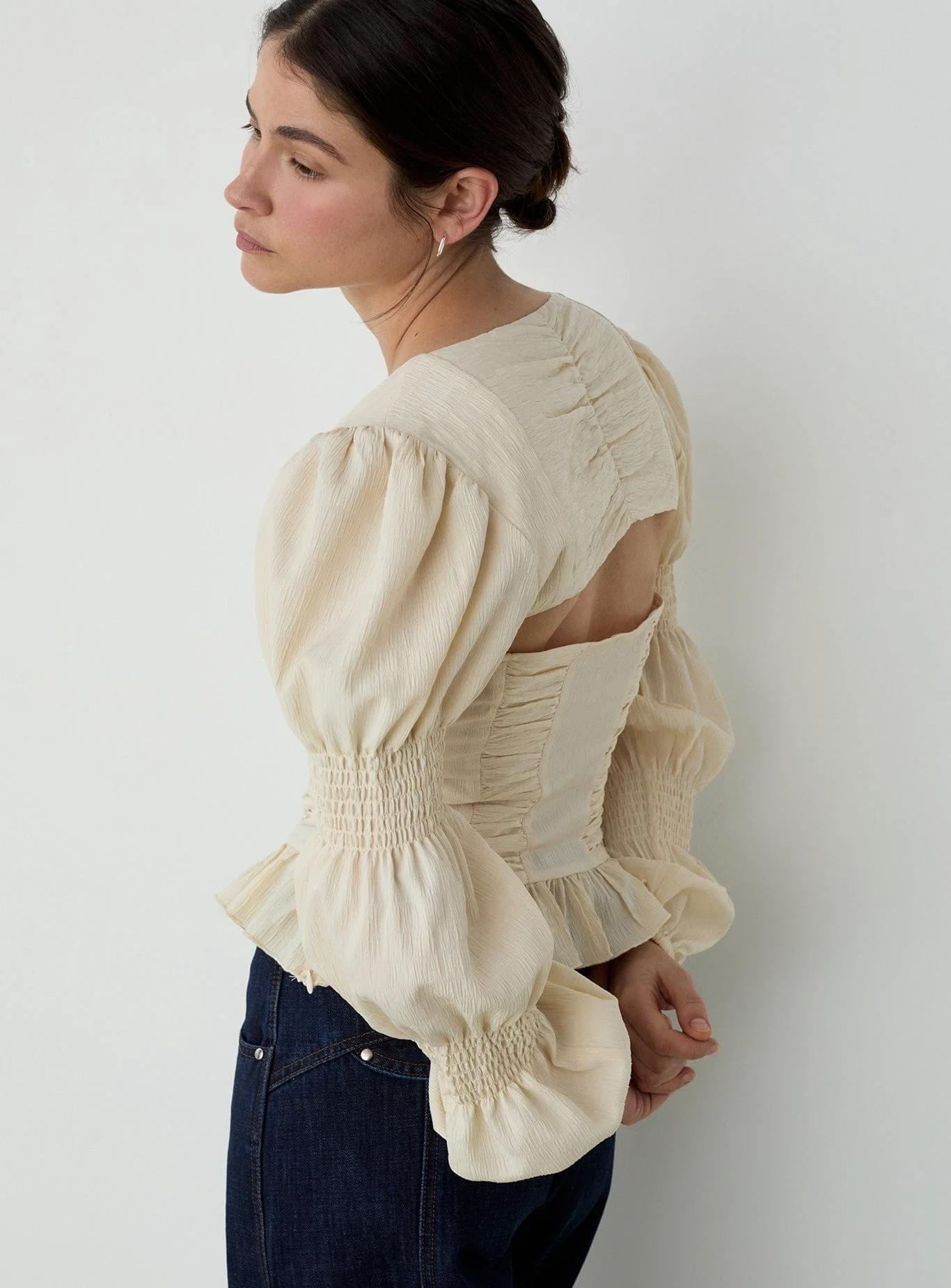 MARY ECRU TEXTURED BLOUSE - Image 3