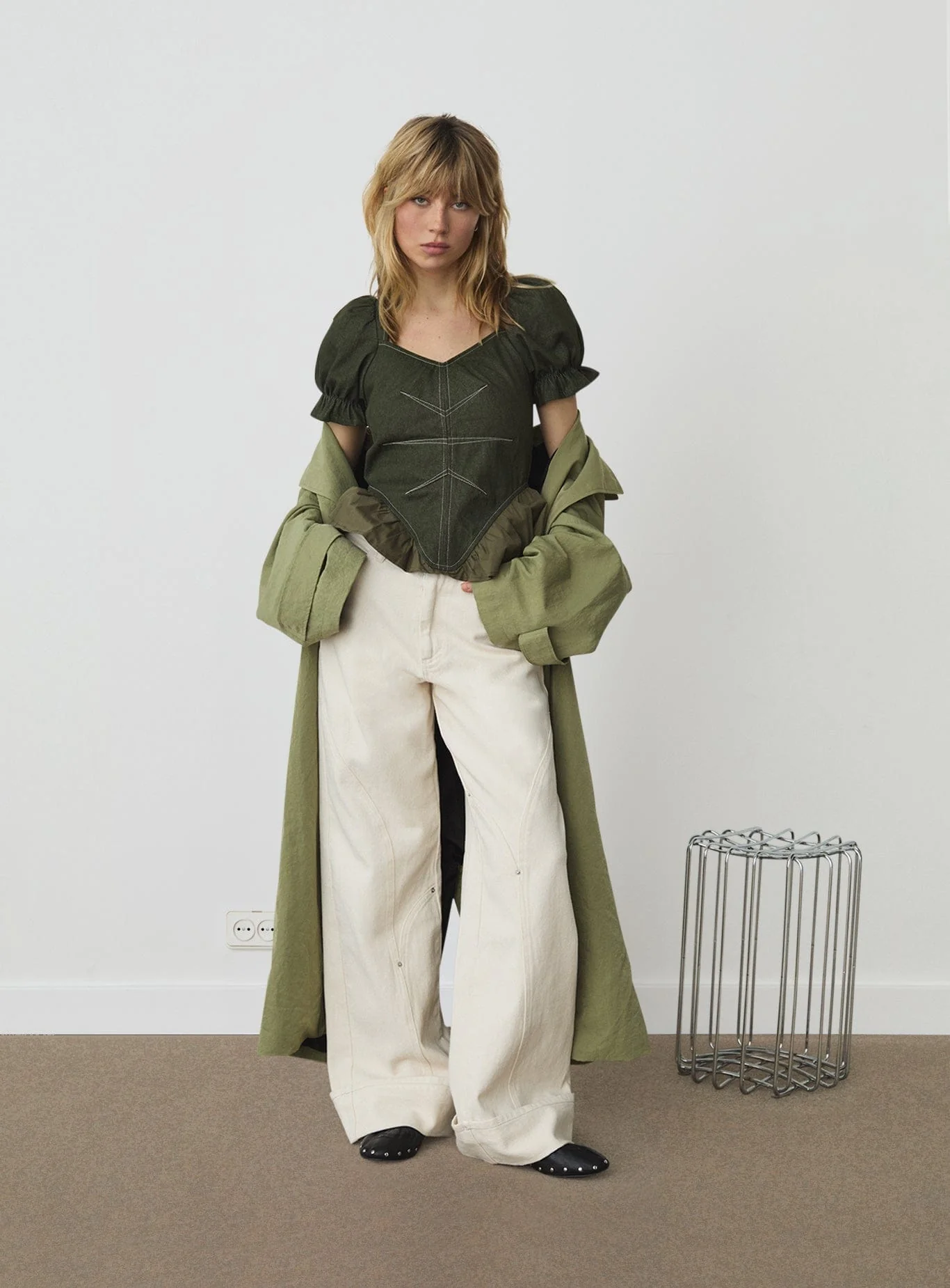 REGINA KHAKI PUFF SLEEVE BLOUSE - Image 3